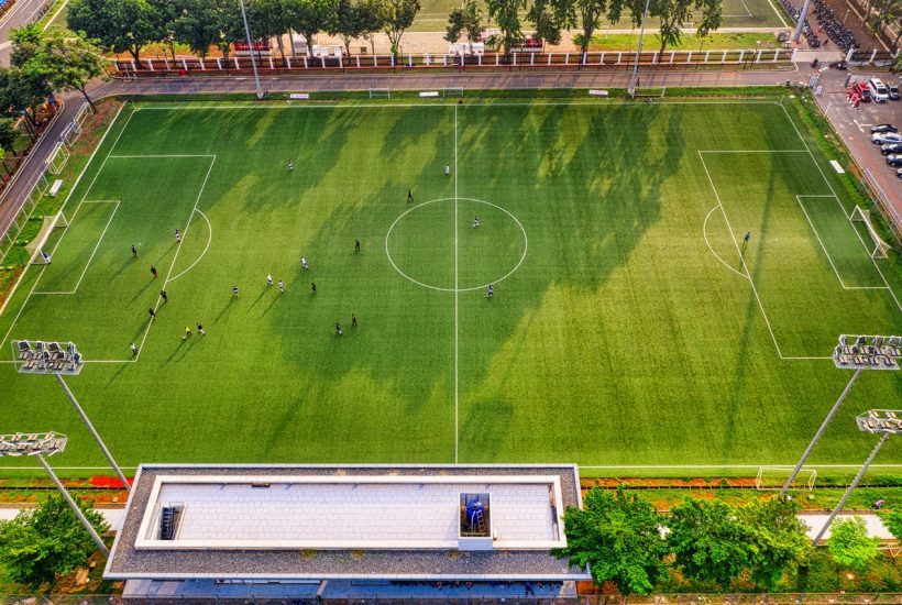 drone pic utility players in soccer field